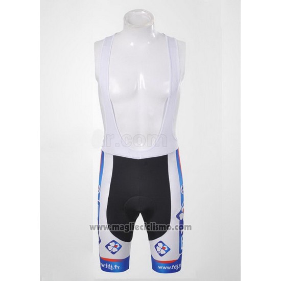 2012 Abbigliamento Ciclismo FDJ Bianco e Celeste Manica Corta e Salopette